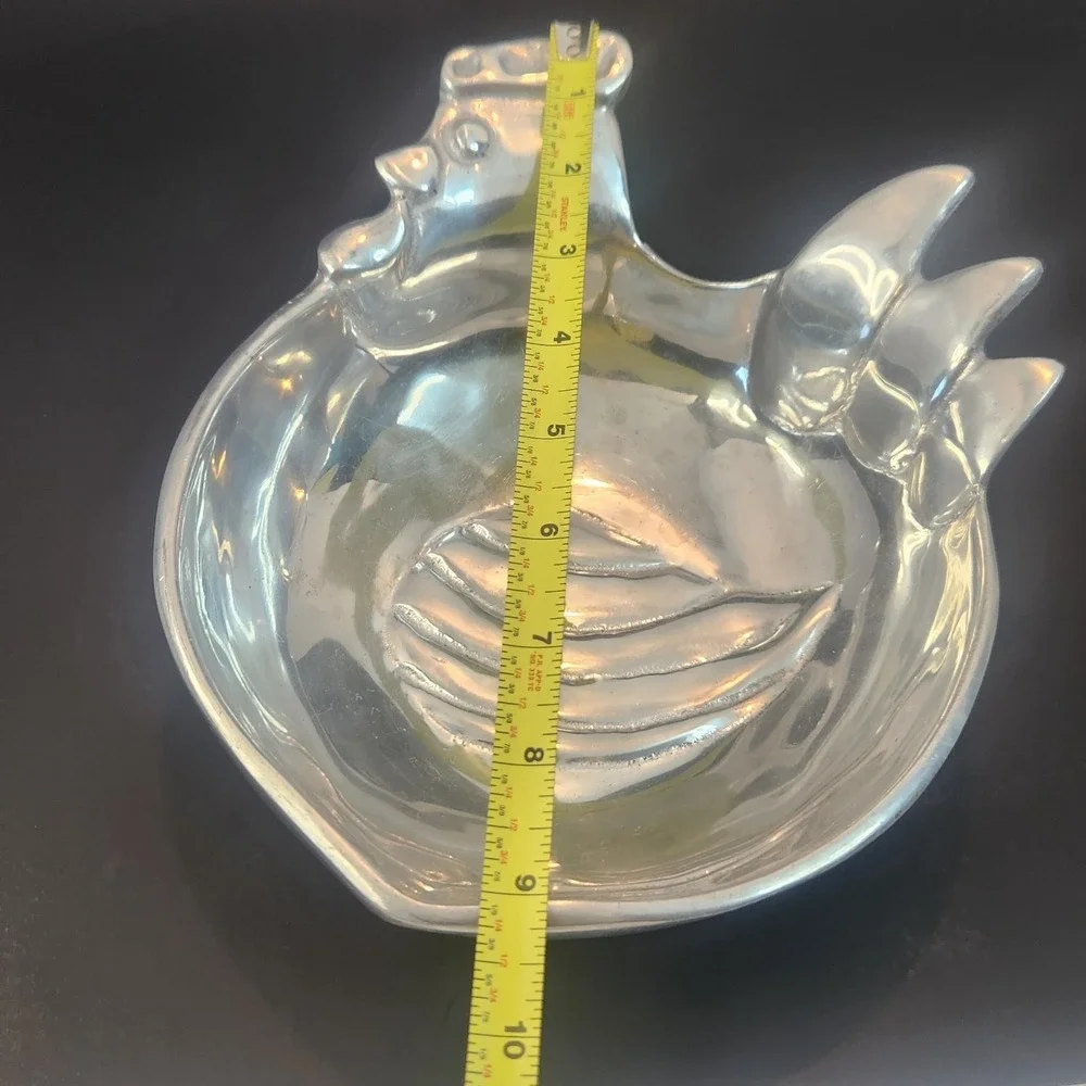 Vintage Chicken Cast Aluminum Decor Bowl Nut Dish Mid Century Modern MCM Rooster